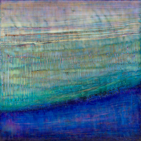 Giclee print of abstract art with oceanic layers in turquoise, emerald and deep blue.
