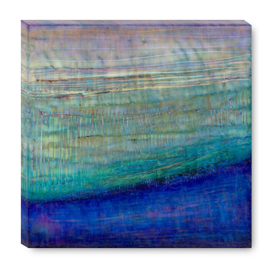 Canvas print of abstract painting with layered turquoise, emerald, and deep blue tones. Calm, ocean-inspired wall art.