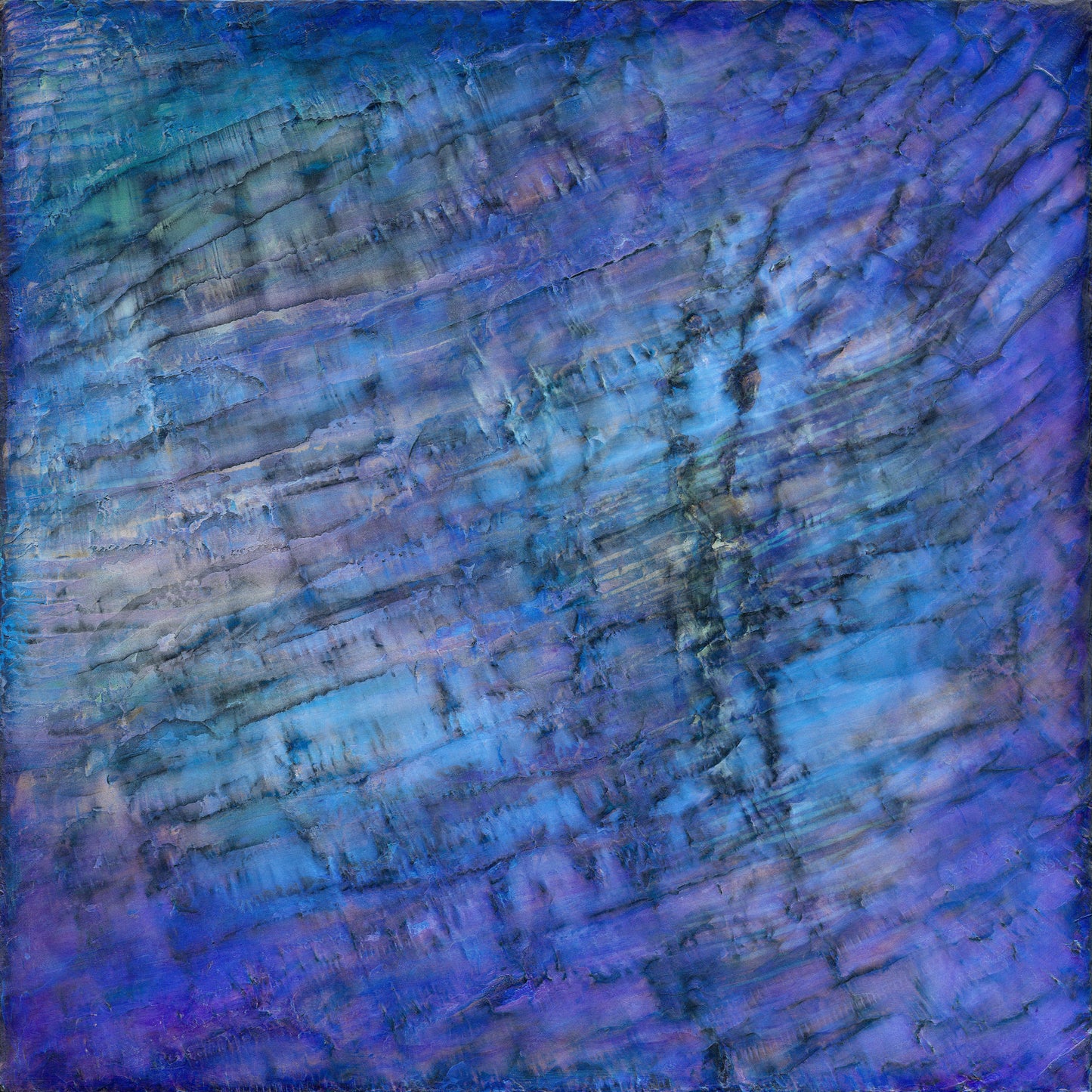 Giclee print inspired by water and abalone, with layered purples and blues resembling light refracting beneath the sea.