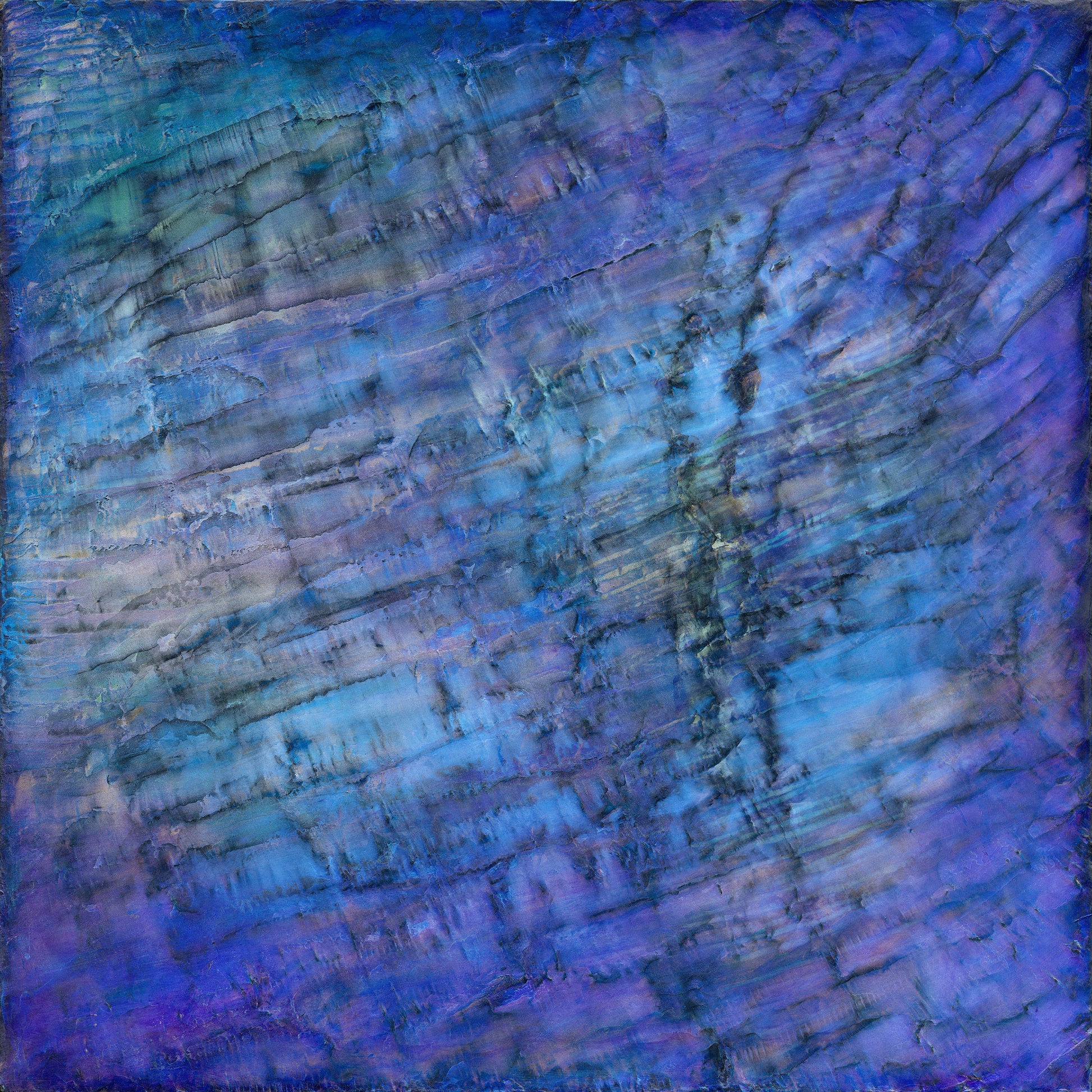 Giclee print inspired by water and abalone, with layered purples and blues resembling light refracting beneath the sea.
