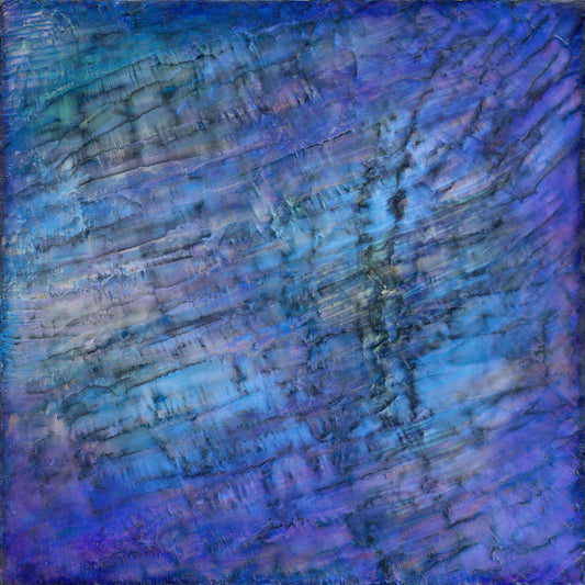 Giclee print inspired by water and abalone, with layered purples and blues resembling light refracting beneath the sea.